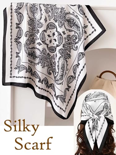 Silky Scarf for Women Lightweight Satin Bandanas Neck Hair Wrap For Sleeping Head Scarves 27.5" - color: A16 Black Spiral/27.5"