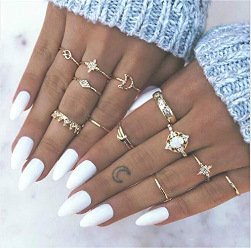 13 Pcs Women Rings Set Knuckle Rings Gold Bohemian Rings Vintage Gem Crystal Rings Joint Knot Ring Sets for Teens Party Daily Fesvital Jewelry Gift(style3)