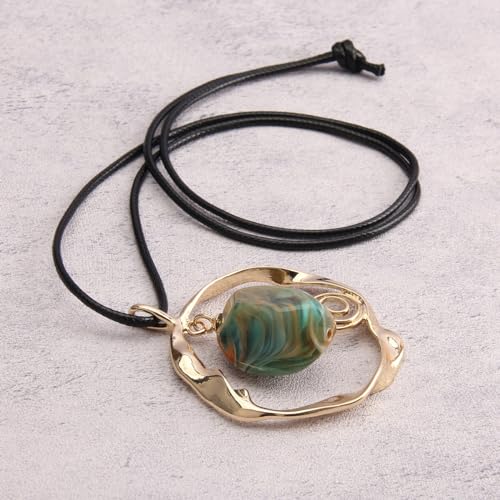 Jeilwiy Leather Necklace for Women Funky Necklace Choker String Cord Necklace with Pendant Boho Style Jewelry - style: Stone Leather Necklace