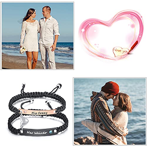 MEALGUET Personalized Couple Bracelet Customized Couple Bracelets Set Mutual Attraction Custom Name Relationship Bracelet Personalized Gift for Men Women - style: His Crazy/Her Weirdo-heart magnetic