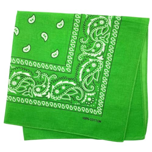 MDSTYLE 100% Cotton Bandana for Men & Women 22" x 22" Paisley Pattern Handkerchief Headband Scarf - color: Lime Green