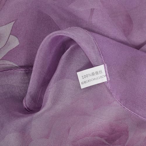 100% Mulberry Silk Women's Neck Silk Scarf-Lightweight Shawl,FLoral Print Beach Silk Wrap-Scarves for Photography - color: Purple