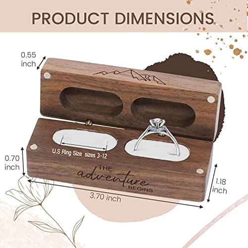 Engraved Flip Wooden 2 Ring box for wedding -Rustic Vintage Solid Wood rectangle Jewelry Storage Box