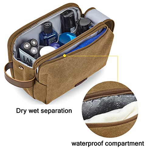 BAGSMART Toiletry Bag for Men, Canvas Travel Toiletry Organizer Dopp Kit Water-resistant Shaving Bag for Toiletries Accessories,Khaki-Large - color: Khaki, size: Large
