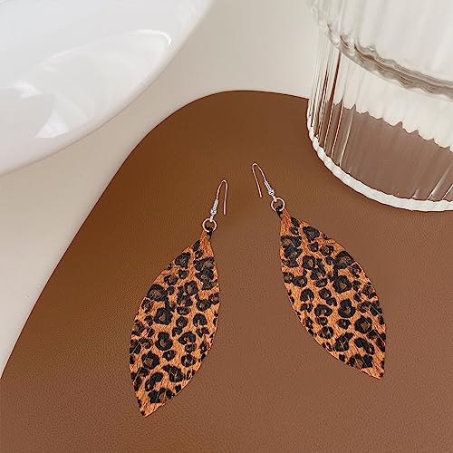 Large Genuine Soft leaf Leather Handmade Fringe Tassel Feather Lightweight Tear Drop Dangle Color Earrings for Women - color: Leopard