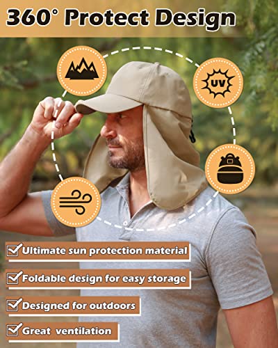 Tirrinia Wide Brim Sun Hat with Neck Flap for Men & Women, Breathable Hiking Fishing Safari Hat, Outdoor UV Protection Cap - color: #3 Khaki