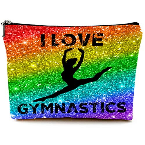 Cute Makeup Bag for Purse Canvas Waterproof Funny Cosmetic Bags for Women Zipper Travel Toiletry Pouch-I Love Gymnastics Makeup Bags-Glitter - color: Glitter I Love Gymnastics Makeup Bags