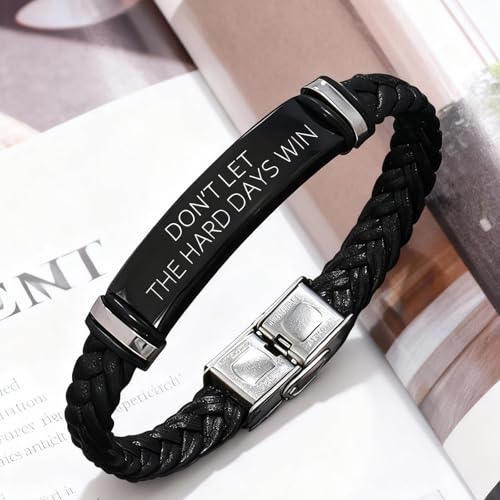 Dont Let The Hard Days Win Bracelet for Women Men Adjustable Engraved Bracelet Motivational Inspirational Bracelets Inspirational Little Words Project Gifts for Hard Times Jewelry Gift for Women Men - color: A: Black