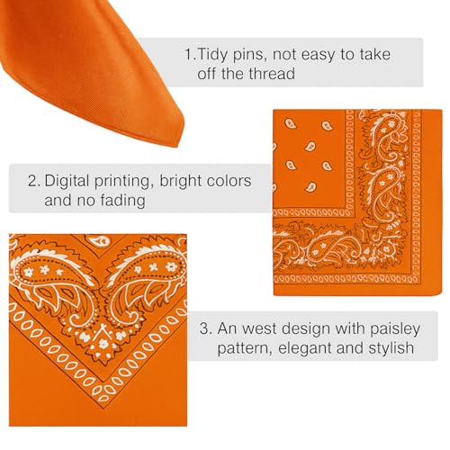Blulu 12 Pack Neon Bandanas Bulk Multi Purpose Paisley Cowboy Bandanas for Men Women Headband Western Music Festival Rave - color: Orange