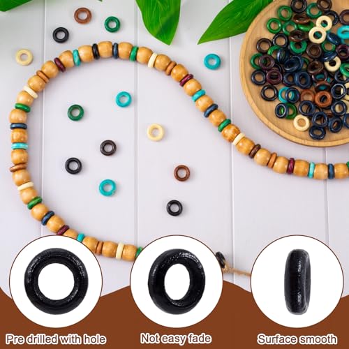 Pndeyo 100pcs Wooden Flat Spacer Beads, Large Hole Natural Wood Hair Beads for Crafts, Colorful Wooden Spacer for Necklace Bracelet DIY Craft Handmade Decor - color: 7 Colors-100pcs