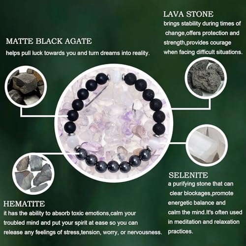 Strong Healing Crystal Bracelet 8MM Genuine Stone Bracelet Lucky Beaded Bracelet Chakra Bracelet 6.5 inch Positive Energy Inspirational Gifts for Women Mom - style: Protection