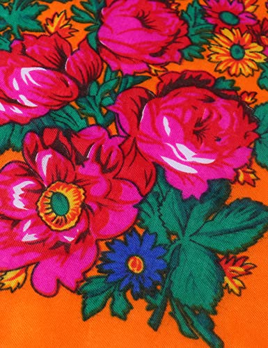 MJ SERECA Acrylic Bandana Printed Hair Scarf Square Ukrainian Head Scarf Floral Babushka Neck Scarf for Women 30"/42"/60" - color: 1 Pack-c 60"