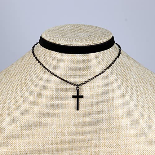 Gothic Choker, Choker Necklace for Women, Black Velvet Choker, Layered Necklace, Goth Jewelry for Women - style: Black Cross