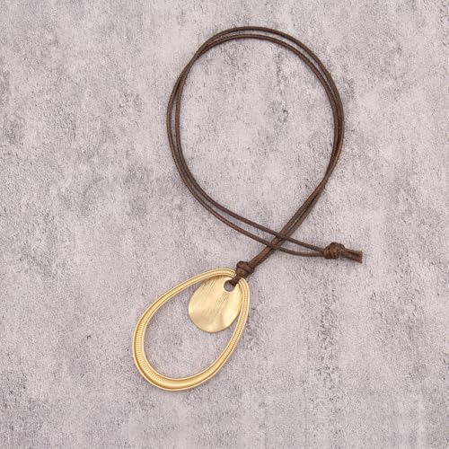 JAOYU Boho Necklace for Women Large Pendant Necklace Boho Long Choker Leather Gold Necklace Vintage Earthy Jewelry Trendy - style: Gold Boho Necklace