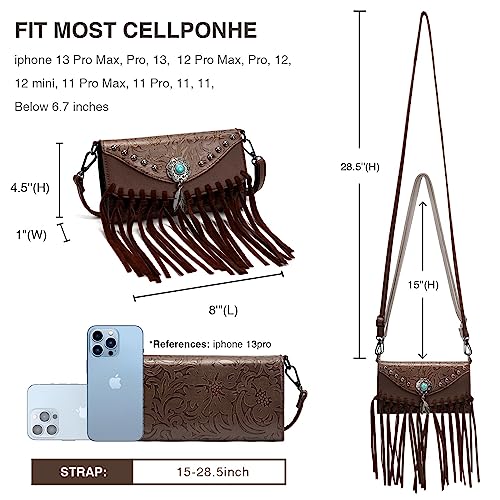 LAVAWA Small Crossbody Bags for Women Crossbody Handbag Fringe Purse Tassel Shoulder Bag Turquoise Concho Wallet - color: Western Coffee