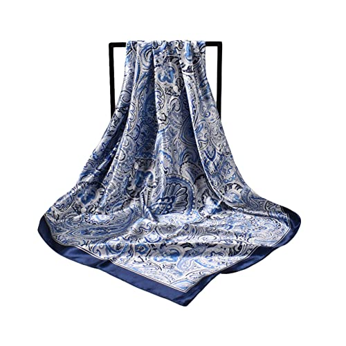 4Pcs Silk Head Scarves for Women Satin Hair Scarf 35”Large Square Bandana Silk Like Neck Scarf Shawl - color: Black/Gray/Orange/Navy
