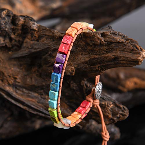 YGLINE Boho Handmade Wrap Leather Tube Crystal Stone Bracelet for Women - color: Chakra Cube 2