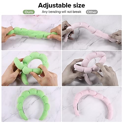 Ztomine 2 Count Hairband, Set of 2 - Thick, Soft, Plush, Absorbent Terry Cloth Spa Headbands for Washing Face or Facial - Puffy Makeup Headbands for Face Washing, Mask, Skin Treatment - color: Black+Green