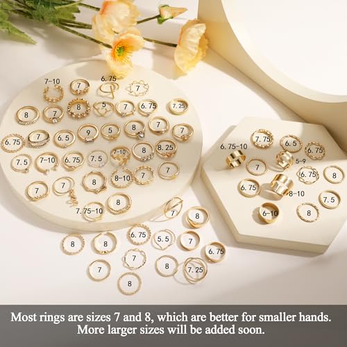 FAXHION 24-60 Pcs Gold Stackable Rings for Women, Knuckle Rings Chunky Gold Ring Set Dainty Stacking Cute Rings, Multiple Sizes Cute Jewelry Set Gift - style: Modern, Contemporary, American