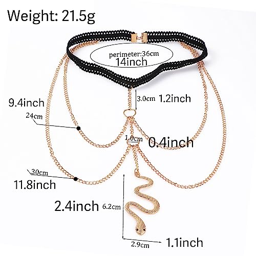 Snake Leg Chain for Women, Sexy Serpent Charm Thigh Garter, Summer Bikini Skirt Beach Party - style: B lace gold