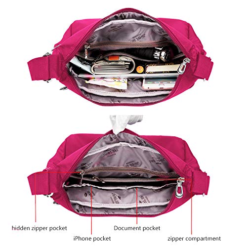 NOTAG Crossbody Bag for Women Waterproof Shoulder Bag Messenger Bag Casual Nylon Purse Handbag - color: Pink-l