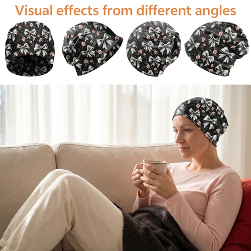 Chemo Caps Slouchy Beanie Hat Stretch Cancer Head Wraps Turban Sleep Headwear Scarf for Women Girls Men - color: I-10-grey Bowknot