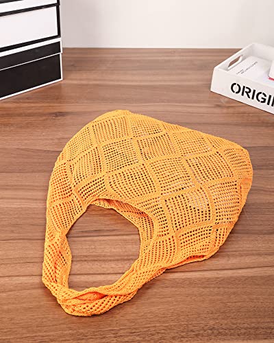 Crochet Mesh Beach Tote Shoulder Handbags Hobo Summer Aesthetic Women's Bag - color: Orange