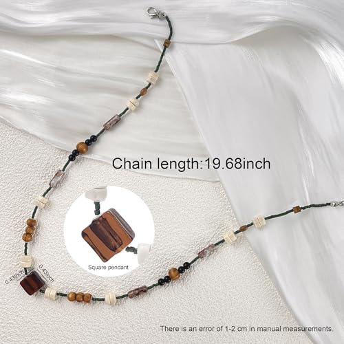 Y-Shaped Chain for Women Irregular Y2k Bead Leaf Retro Forest Green Necklace Versatile Vacation Style