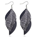 ANXIN boho unique Leather Earrings 2 Layered Lightweight Faux Leather Leaf Earrings Layered Design Drop Earrings Gift for Women - color: Black Faux Leather Leaf Earrings
