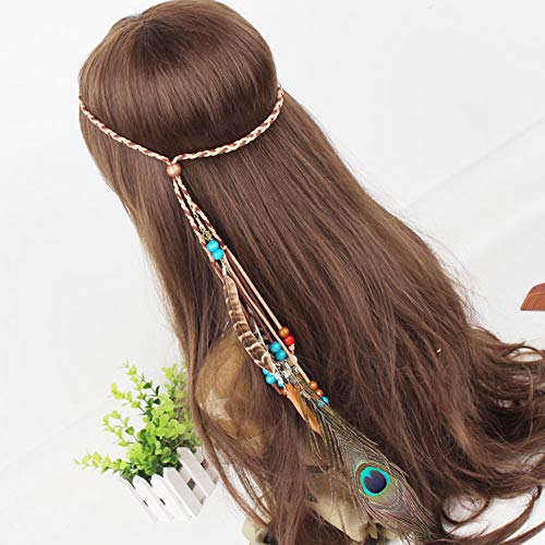 WLBON Halloween Boho Feather Headband Hippie Indian Hair Hoops Bands Tassel Bohemian Headpiece Hairband Women Christmas Wedding Holiday Festival Masquerade Cosplay Dress Up Birthday Party Accessories - color: Peacock