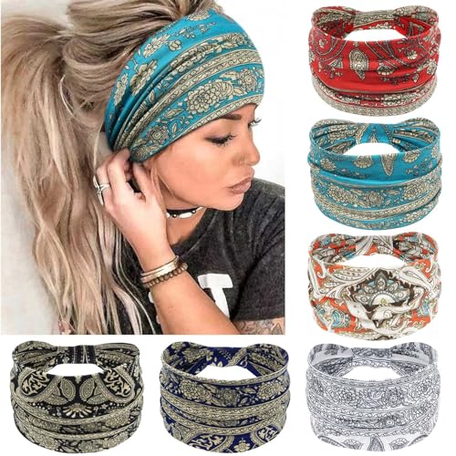 Awumbuk Wide Headbands for Women Knotted No Slip Head Bands Soft Turban Headband Hair Accessories Boho African Solid Color Head Wraps for Women Yoga Workout (Blue) - color: Blue
