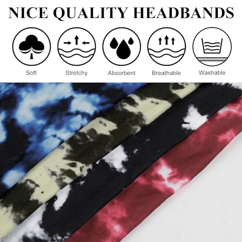 Huachi Tie Dye Headbands for Women Wide Head Wraps Boho Thick Hairbands Large African Sport Yoga Turban Headband Hair Accessories (Pack of 4) - color: Tie Dye 1