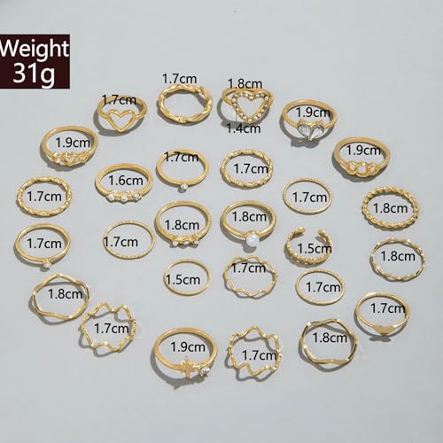 Gold Rings for Women Non Tarnish Stackable Rhinestone Moon Star Rings Dainty Stacking Pearl Butterfly Midi Pinky Thumb Joint Finger Knuckle Ring Set Gold Non Tarnish Jewelry Gifts Trendy Stuff - color: C Gold Stackable Rings 28Pcs