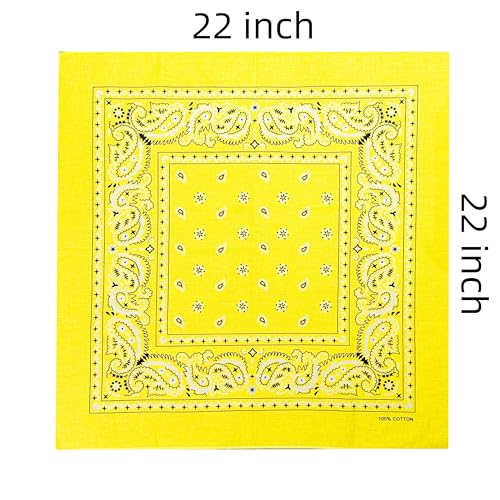 Vamqor 100% Cotton 10 Pack Fine Bandanas - color: Yellow