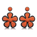 Rattan Earrings for Women Statement Boho Raffia Straw Wrapped Flower Drop Dangle Earrings Summer Tropical Beach Jewelry - color: Halloween Orange Black