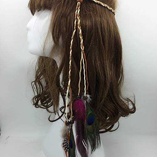 WLBON Halloween Boho Feather Headband Hippie Indian Hair Hoops Bands Tassel Bohemian Headpiece Hairband Women Christmas Wedding Holiday Festival Masquerade Cosplay Dress Up Birthday Party Accessories - color: Mixed Peacock