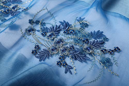 WINCESS YU Women Mulberry Silk Scarf Long & Large Embroidered Floral Pattern Shawl and Wraps Neckerchief for Hair & Neck - color: Gradient Blue