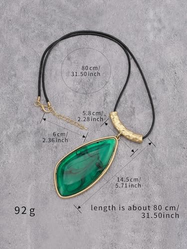GelConnie Leather Necklace for Women Large Pendant Long Brown Necklace Circle Leather Choker Vintage Sweater Necklace Gold Chunky Boho Necklaces for Women - style: Big Leather Gold Necklace