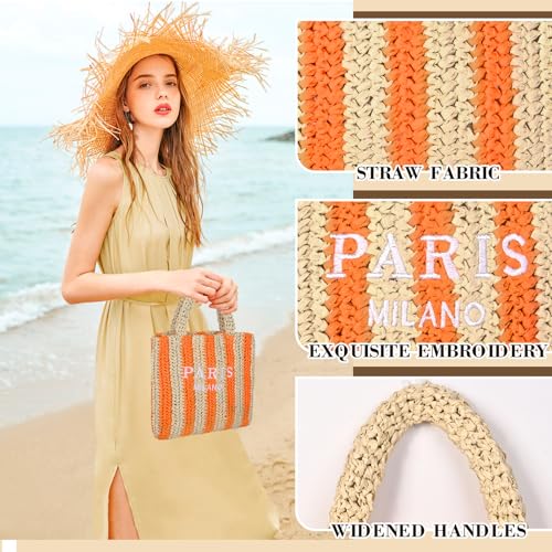 Straw Beach Bag for Women Summer Woven Tote Bag Packable Straw Purses and Handbags for Vacation Holiday - color: S-orange