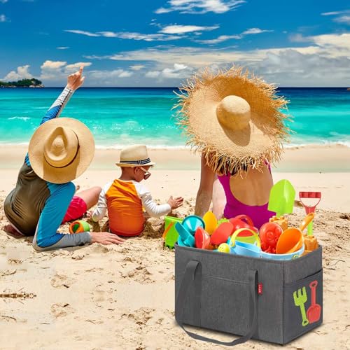 LHZK Standing Utility Tote Bag with Metal Wire Frame and the Sides Rinforced, Large Tote Bag with Handle, Reusable Grocery Bags Foldable, Beach Bag, Car Tote (Grey, 18.5''x11.8''x11.5'') | Metal Wire Frame - color: Dark Gray, size: 18.5''x11.8''x11.5''-1