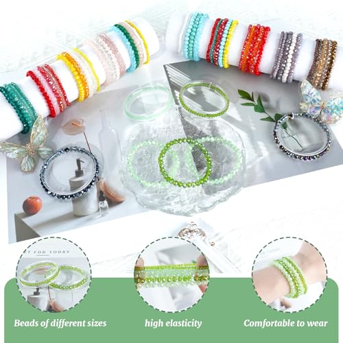 60pcs Crystal Beaded Bracelet Bulk for Women Colorful Beaded Bracelet Boho Multi Layer Stacking Bracelets Stretchy Strand Shiny Crystal Bead Bracelets