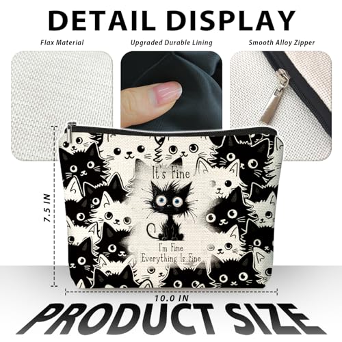 Funny Cat Makeup Bag for Women & Teen Girls, It's Fine I'm Fine Everything Fine Travel Pouches for Toiletries, Kitty Cosmetic Zipper Travel Toiletry Bag, Cute Black Cat Gifts for Cats Gifts Lovers - color: 02-Cat(04)