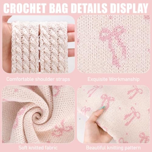 hatisan Crochet Bag for Women, Handmade Knit Beach Tote Bag Summer - color: Pink Bows