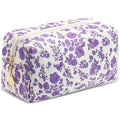 Small Makeup Bag Quilted Cosmetic Bag Floral Travel Toiletry Bags for Women Cute Pencil Case Quilted Makeup Pouch Aesthetic Coquette Cosmetic Pouch Cotton Make Up Bags Cute Zipper Pouches Purple - color: Ad-purple floer