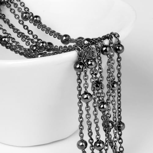 33 Feet Gunmetal Satellite Bead Chains Roll, 2mm 304 Stainless Steel Black Ball Beaded Cable Link Chains Spool Bulk for Jewelry Making DIY Craft - color: Black Big Beads Satellite Cable Chain