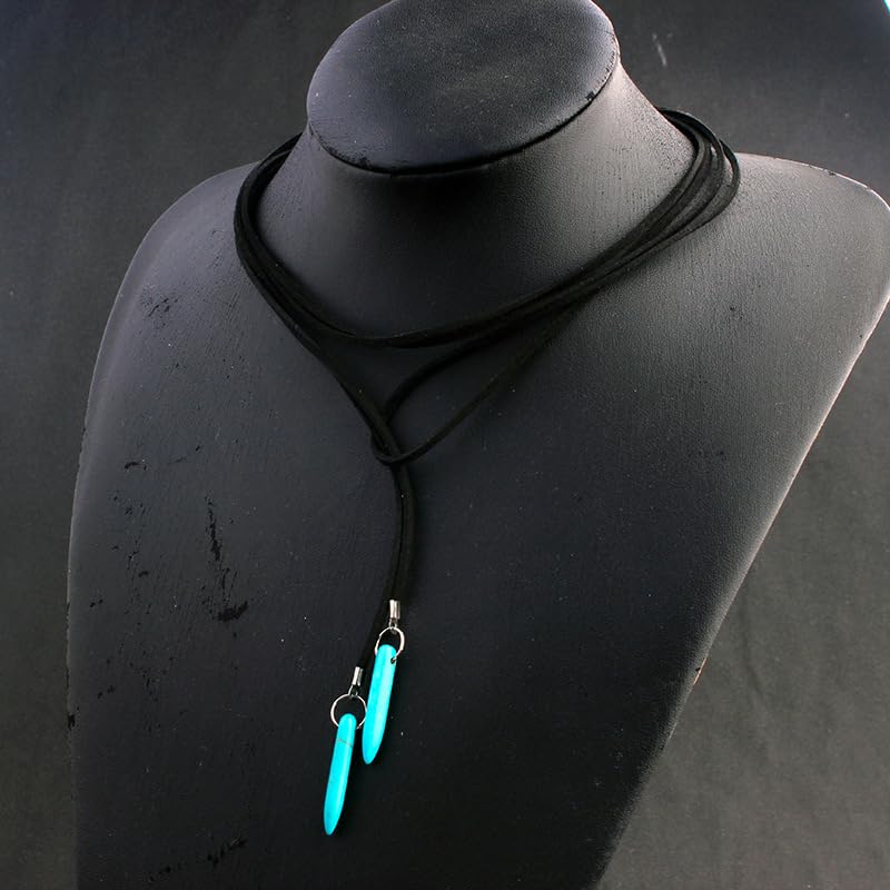 ONLYJUMP Boho Turquoise Leather Choker Necklace for Women Bohemian Handmade Leaf Layered Black Brown Suede Western Cowlady Necklace Western Country Party Jewelry Gifts - style: Black