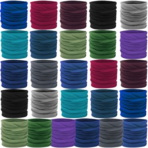 Jiuguva 26 Pcs Neck Gaiter Men Face Mask Headband Boho Head Wrap Headwear Bulk Hiking Seamless Neck Scarf Skull Bandana Women - color: Dark Color, style: Basic Style