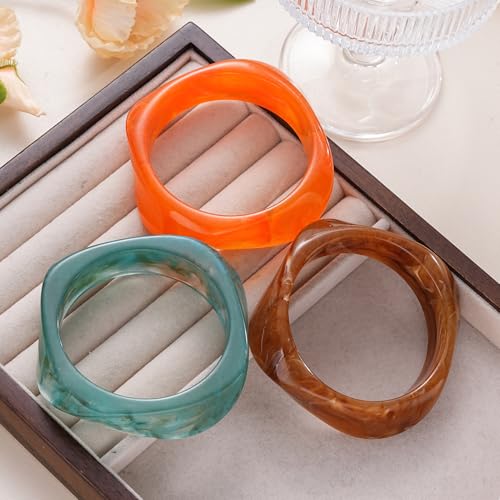 FAXHION Chunky Resin Acrylic Bangle Bracelets for Women, Colorful Wide Geometric Bangles Set, Statement Stackable Bracelet Jewelry Gift - color: Orange
