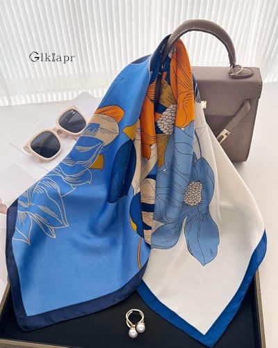 Satin Bandana Headscarf for Women Silky Hair Scarves for Fashion Lightweight - color: 12-blue Magnolia