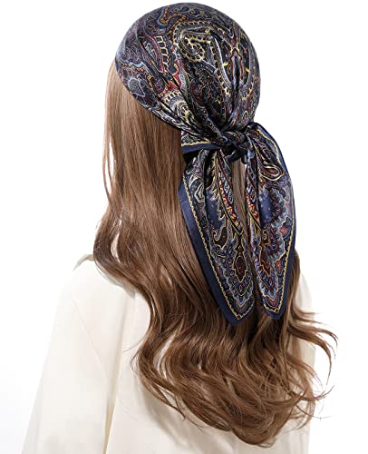 STARWHISPER 100% Pure Mulberry Silk Square Scarf-27''x27 Lightweight Hair Scarves Headscarf Night Sleeping with Gift Packed - color: Paisley Purple
